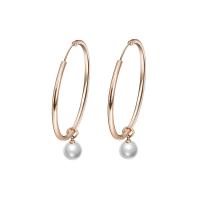 Brass Hoop Earring, with Plastic Pearl, Donut, plated, for woman 10mm 