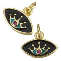 Enamel Brass Pendants, gold color plated, micro pave cubic zirconia, black 