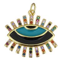 Enamel Brass Pendants, gold color plated, micro pave cubic zirconia, mixed colors 