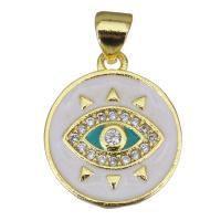 Enamel Brass Pendants, gold color plated, micro pave cubic zirconia, white 