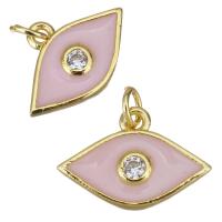 Enamel Brass Pendants, gold color plated, micro pave cubic zirconia, pink 