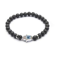 Lava Bead Bracelet, Hamsa, Unisex, black, 55mm,15*12mm,6mm 