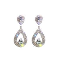 Rhinestone Drop Earring, Teardrop, plated, for woman & hollow 100mm 