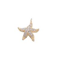 Colgante de Micro Pavé de Zirconía Cúbica, metal, Estrella de Mar, chapado en color dorado, Bricolaje & micro arcilla de zirconia cúbica & para mujer, 14x12.2mm, Vendido por UD