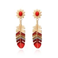 Zinc Alloy Rhinestone Drop Earring, with Rhinestone & enamel, Feather, plated & for woman & with rhinestone 76*18mm 