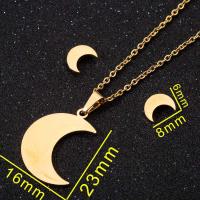 Fashion Stainless Steel Jewelry Sets, Stud Earring & necklace, Moon, plated, 2 pieces & for woman 23*16MMuff0c8*6mm 