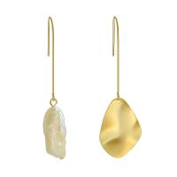 Asymmetric Earrings, Brass, with Plastic Pearl, fashion jewelry & for woman, gold, 6cm 