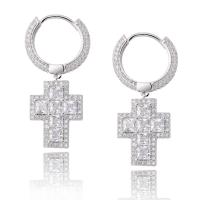 Huggie Hoop Drop Earring, Brass, plated, Unisex & micro pave cubic zirconia 