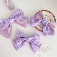 Hair Barrettes, Cloth, Bowknot, handmade, bowknot design & gingham & for woman, purple, 100*200mm 