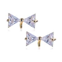 Brass Earring Drop Component, with 925 Sterling Silver, micro pave cubic zirconia & for woman, gold 