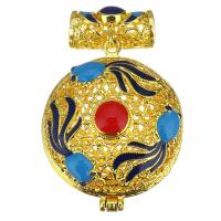 Pendentif Médaillon Flottant en Laiton, Placage de couleur d'or, émail & creux, couleur métallique plaquée 27mm Environ 6mm, Vendu par PC