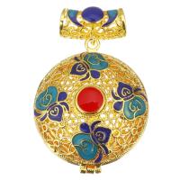 Pendentif Médaillon Flottant en Laiton, Placage de couleur d'or, émail & creux, couleur métallique plaquée 27mm Environ 6mm, Vendu par PC