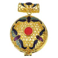 Pendentif Médaillon Flottant en Laiton, Placage de couleur d'or, émail & creux, couleur métallique plaquée 27mm Environ 6mm, Vendu par PC