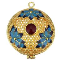 Pendentif Médaillon Flottant en Laiton, Placage de couleur d'or, émail & creux, couleur métallique plaquée 27mm, Vendu par PC