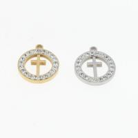 Rhinestone Stainless Steel Pendants, Round, plated, DIY & micro pave rhinestone & hollow Approx 1mm 