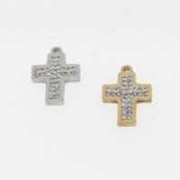 Rhinestone Stainless Steel Pendants, Cross, plated, DIY & micro pave rhinestone & hollow Approx 1mm 