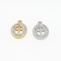 Rhinestone Stainless Steel Pendants, Round, plated, DIY & micro pave rhinestone & hollow Approx 1mm 