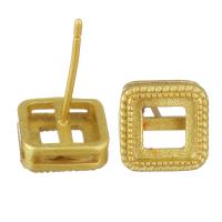 Brass Earring Stud Component, Square, sang gold plated, hollow 1mm 