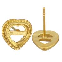 Brass Earring Stud Component, Heart, sang gold plated, hollow 1mm 