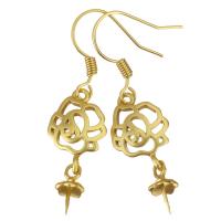 Brass Earring Drop Component, Flower, sang gold plated, hollow, 38mm 0.5mm 