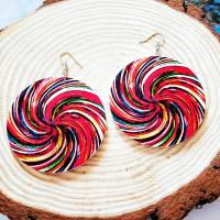 Wood Drop Earring, Round, vintage & for woman, red, 30mm 