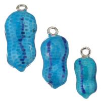 Enamel Brass Pendants, Peanut, gold color plated blue Approx 2mm 