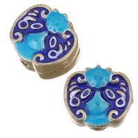 Perlas de esmalte latón, metal, chapado en color dorado, azul, 12.5x8x11mm, agujero:aproximado 2mm, Vendido por UD