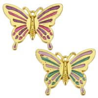 Enamel Brass Pendants, Butterfly, gold color plated Approx 1mm 