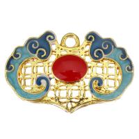 Enamel Brass Pendants, gold color plated, hollow, blue Approx 3mm 