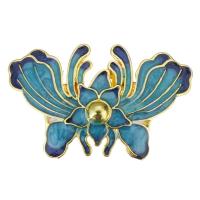 Enamel Brass Pendants, Flower, gold color plated, blue Approx 2mm 