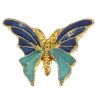 Enamel Brass Connector, Butterfly, gold color plated, blue Approx 2mm 