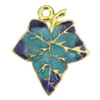 Enamel Brass Pendants, Leaf, gold color plated, blue Approx 2mm 