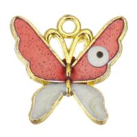 Enamel Brass Pendants, Butterfly, gold color plated, pink Approx 2mm 