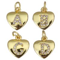 Cubic Zirconia Micro Pave Brass Pendant, Heart, gold color plated & with letter pattern & micro pave cubic zirconia Approx 2.5mm 