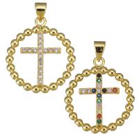 Cubic Zirconia Micro Pave Brass Pendant, Round, gold color plated, micro pave cubic zirconia & hollow Approx 3.5mm 