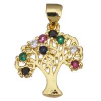 Cubic Zirconia Micro Pave Brass Pendant, Tree, gold color plated, micro pave cubic zirconia Approx 3.5mm 