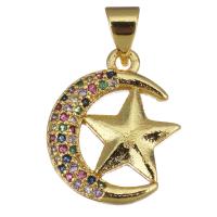 Cubic Zirconia Micro Pave Brass Pendant, Moon and Star, gold color plated, micro pave cubic zirconia Approx 3.5mm 