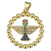 Cubic Zirconia Micro Pave Brass Pendant, Round, gold color plated, micro pave cubic zirconia & hollow Approx 3.5mm 