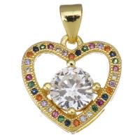 Cubic Zirconia Micro Pave Brass Pendant, with Glass, Heart, gold color plated, micro pave cubic zirconia & hollow Approx 3.5mm 