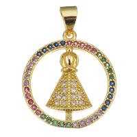 Cubic Zirconia Micro Pave Brass Pendant, Round, gold color plated, micro pave cubic zirconia & hollow Approx 3.5mm 