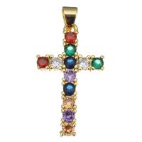 Cubic Zirconia Micro Pave Brass Pendant, Cross, gold color plated, micro pave cubic zirconia Approx 3.5mm 