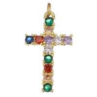 Cubic Zirconia Micro Pave Brass Pendant, Cross, gold color plated, micro pave cubic zirconia Approx 3.5mm 