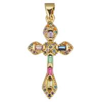 Cubic Zirconia Micro Pave Brass Pendant, Cross, gold color plated, micro pave cubic zirconia Approx 3.5mm 