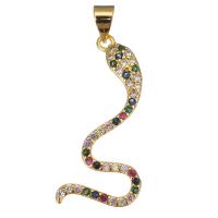 Cubic Zirconia Micro Pave Brass Pendant, Snake, gold color plated, micro pave cubic zirconia Approx 3.5mm 