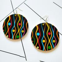 Wood Earring, with Iron, vintage & for woman, multi-colored, 30mm 