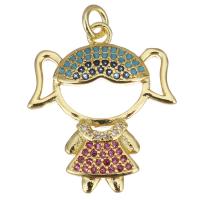 Cubic Zirconia Micro Pave Brass Pendant, Girl, gold color plated, micro pave cubic zirconia & hollow Approx 3mm 