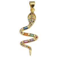 Cubic Zirconia Micro Pave Brass Pendant, with Glass, Snake, gold color plated, micro pave cubic zirconia Approx 3.5mm 