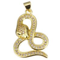 Cubic Zirconia Micro Pave Brass Pendant, Snake, gold color plated, micro pave cubic zirconia & hollow Approx 3.5mm 