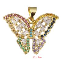 Cubic Zirconia Micro Pave Brass Pendant, with Glass, Butterfly, gold color plated, micro pave cubic zirconia Approx 3.5mm 