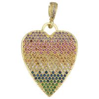 Cubic Zirconia Micro Pave Brass Pendant, Heart, gold color plated, micro pave cubic zirconia Approx 